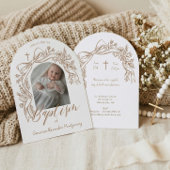 Elegant Hand-Drawn Floral Bow Arch Baptism Photo 招待状