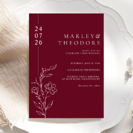 Elegant Hand Drawn Floral Burgundy Wedding 招待状