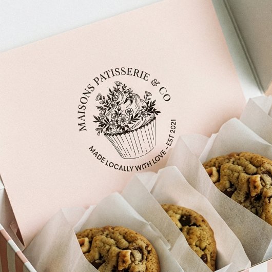 Elegant Hand Drawn Floral Cupcake Bakery Business ラバースタンプ