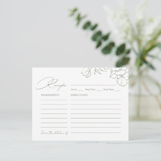 Elegant hand drawn floral sage green Recipe Card ポストカード (スタンド正面)