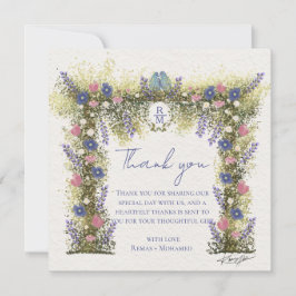 Elegant Hand-Drawn Floral Wedding Thank You Card サンキューカード