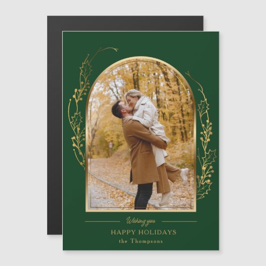 Elegant Hand Drawn Gold Holly Arch Photo (正面/裏面)