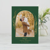 Elegant Hand Drawn Gold Holly Arch Photo シーズンカード (スタンド正面)