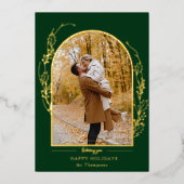 Elegant Hand Drawn Gold Holly Arch Photo 箔シーズンカード (正面)