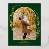 Elegant Hand Drawn Gold Holly Arch Photo 箔シーズンポストカード (正面)
