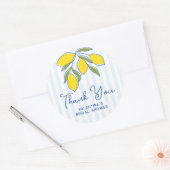 Elegant Hand Drawn Lemons Blue Stripes Thank You ラウンドシール (封筒)