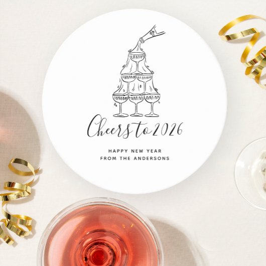 Elegant Hand Drawn New Years Eve Party Paper Plate ラウンドペーパーコースター