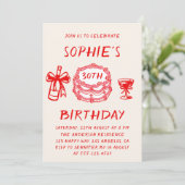 Elegant Hand Drawn Red Cake 30th Birthday 招待状 (スタンド正面)
