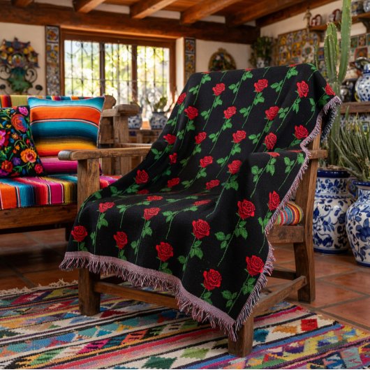 Elegant Hand-Drawn Rose Throw Blanket スローブランケット