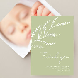 Elegant Hand-drawn Sage Green Baby Shower サンキューカード