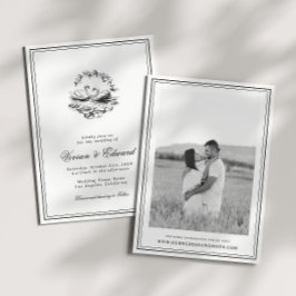 Elegant Hand Drawn Swan Vintage Botanical Wedding 招待状