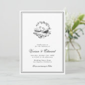 Elegant Hand Drawn Swan Vintage Botanical Wedding 招待状 (スタンド正面)