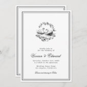 Elegant Hand Drawn Swan Vintage Botanical Wedding 招待状 (正面/裏面)