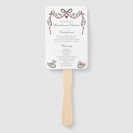 Elegant hand drawn  Wedding Ceremony Program Fans ハンドファン (正面)