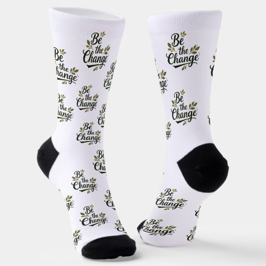 Elegant Hand-Lettered "Be the Change" Black Script ソックス (傾斜あり)