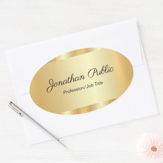 Elegant Hand Script Glamorous Template Gold 楕円形シール (封筒)