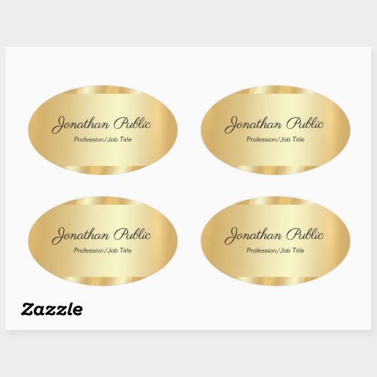Elegant Hand Script Glamorous Template Gold 楕円形シール (シート)