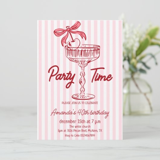 Elegant hand written Cocktail Birthday 招待状 (スタンド正面)