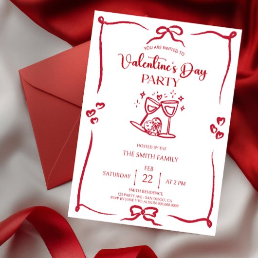 Elegant handdrawn Valentine's day party Invitation 招待状