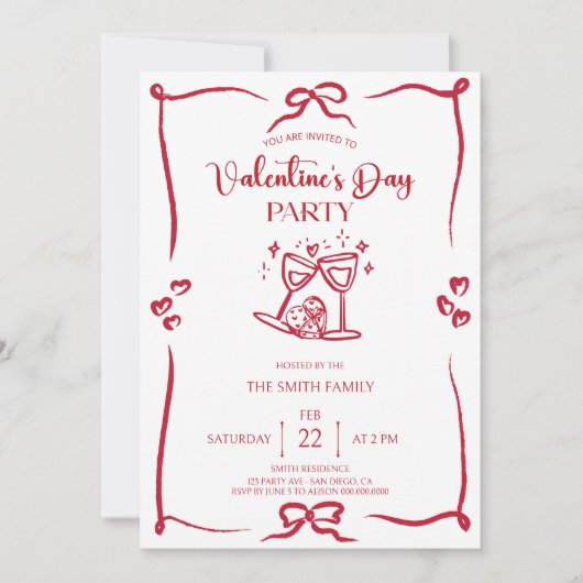 Elegant handdrawn Valentine's day party Invitation 招待状 (正面)