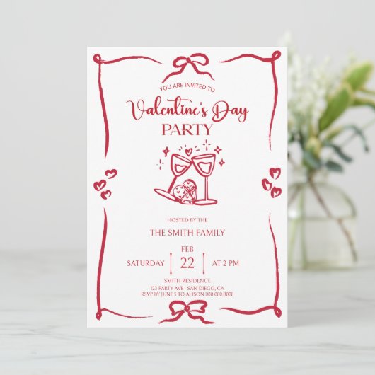 Elegant handdrawn Valentine's day party Invitation 招待状 (スタンド正面)