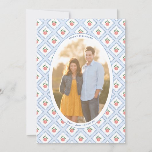 Elegant Handpainted Citrus Pattern Oval Photo シーズンカード (正面)