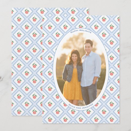 Elegant Handpainted Citrus Pattern Oval Photo シーズンカード (正面/裏面)