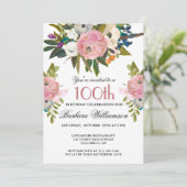 Elegant Handpainted Floral 100th Birthday Party  招待状 (スタンド正面)