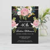 *Elegant Handpainted Floral 40th Birthday Party  招待状 (スタンド正面)