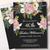 *Elegant Handpainted Floral 40th Birthday Party 招待状