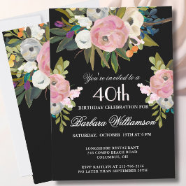 *Elegant Handpainted Floral 40th Birthday Party  招待状
