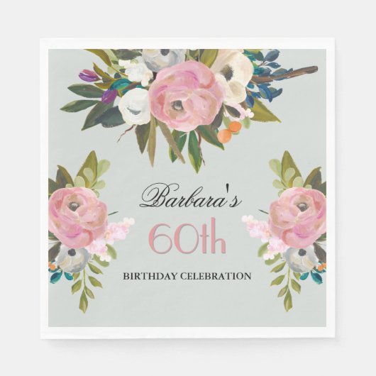 Elegant Handpainted Floral 60th Birthday Party  スタンダードランチョンナプキン (正面)