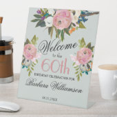 Elegant Handpainted Floral 60th Birthday Welcome 台座サイン (インサイチュ)