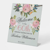 Elegant Handpainted Floral 60th Birthday Welcome 台座サイン (正面)