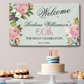 Elegant Handpainted Floral 60th Birthday Welcome  横断幕