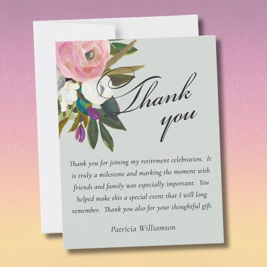 Elegant Handpainted Floral Budget Retirement サンキューカード