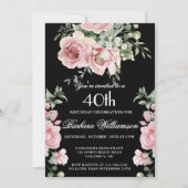 Elegant Handpainted Roses 40th Birthday Party  招待状 (正面)