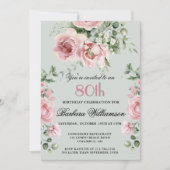 **Elegant Handpainted Roses 80th Birthday Party  招待状 (正面)