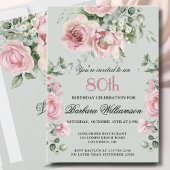**Elegant Handpainted Roses 80th Birthday Party  招待状
