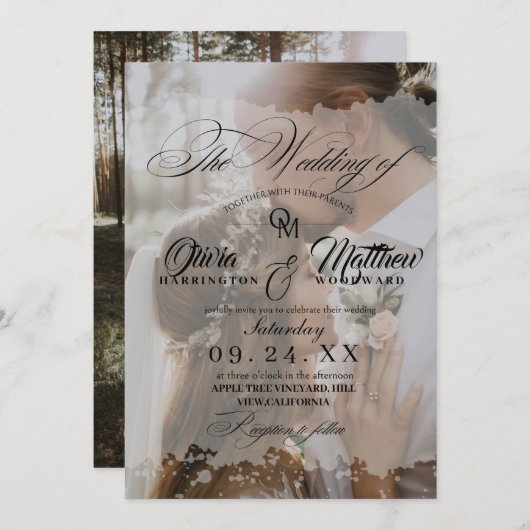 Elegant Handwritten Photo Wedding 招待状 (正面/裏面)