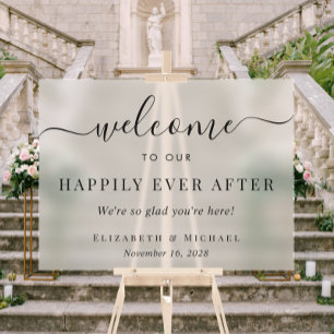 Elegant Happily Ever After ウェディング ウェルカム フロスト アクリルサイン