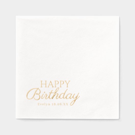 Elegant happy birthday | Custom Name & Date 箔ナプキン (正面)