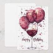 Elegant Happy Birthday Wine Glass Card | 水彩 招待状 (正面/裏面)