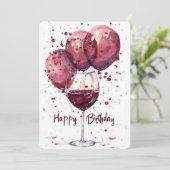 Elegant Happy Birthday Wine Glass Card | 水彩 招待状 (スタンド正面)