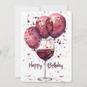 Elegant Happy Birthday Wine Glass Card 水彩 招待状