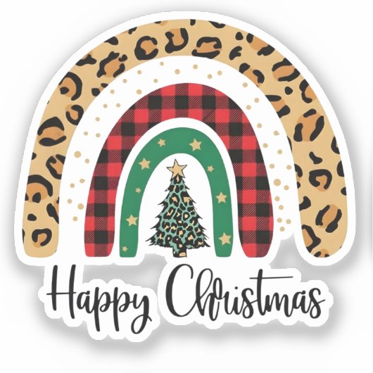 Elegant Happy Christmas Text Art Tree シール (正面)