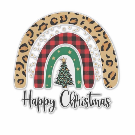 Elegant Happy Christmas Text Art Tree シール (正面)