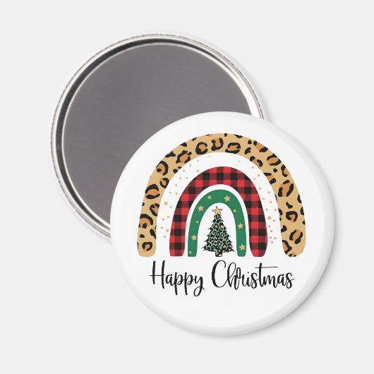 Elegant Happy Christmas Text Art Tree マグネット (正面/裏面)