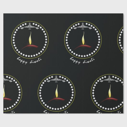 Elegant Happy Diwali Diya Flame Star Wreath ラッピングペーパー (フラット)