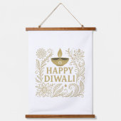 Elegant Happy Diwali Gold & Black Wall Tapestry 吊り下げ型タペストリー (正面)